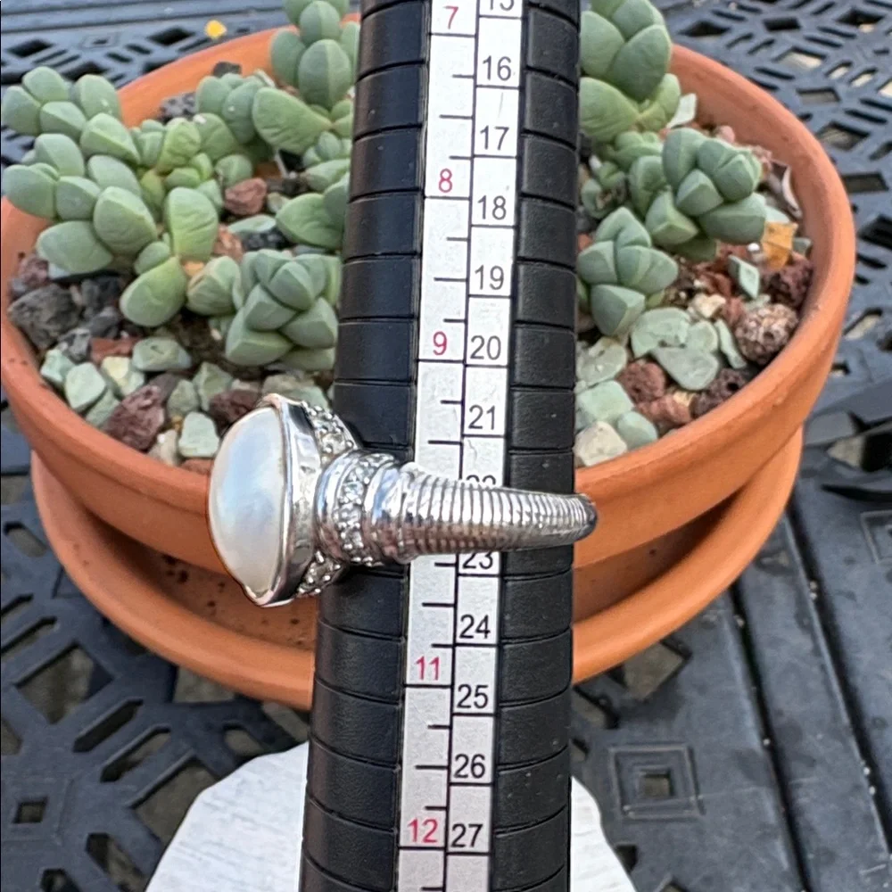 Judith Ripka Mother of Pearl Diamonique CZ Sterling Silver Ring Size 10 Bold - Picture 3 of 12